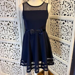 NWT Calvin Klein Girls and Navy Dress with Elegant Bow Sz 16
